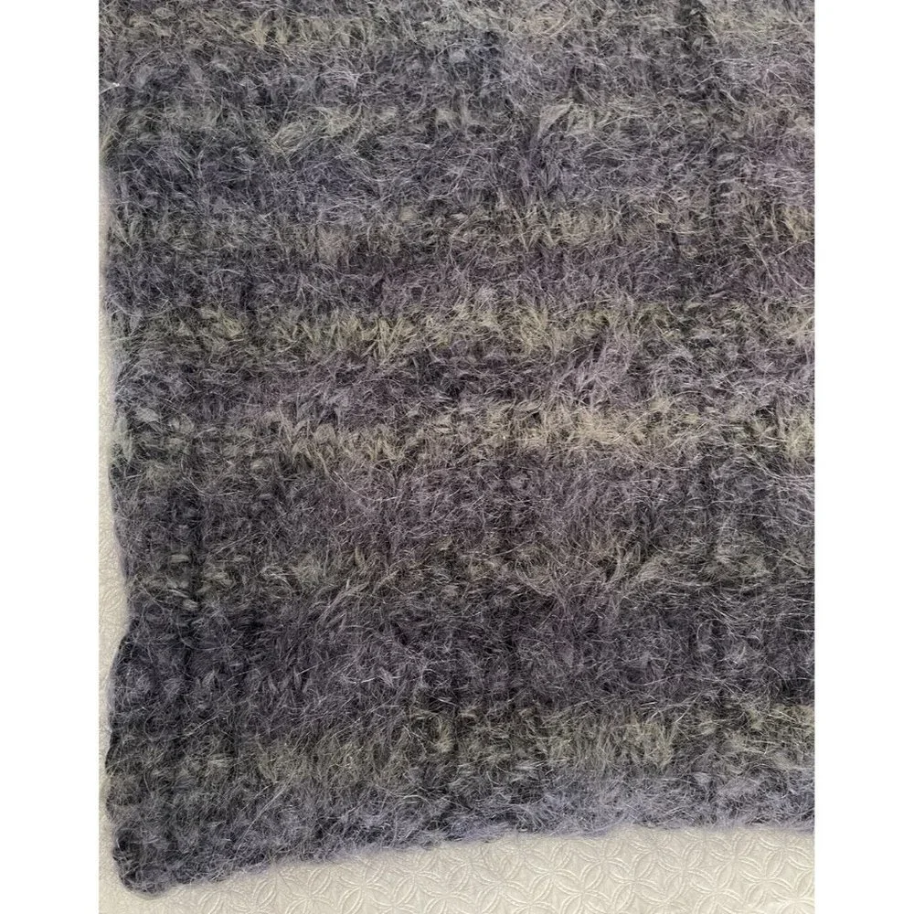 Mohair Wool Throw Blanket Wrap Charcoal Gray Sofa Couch Hand Knitted By Jennifer